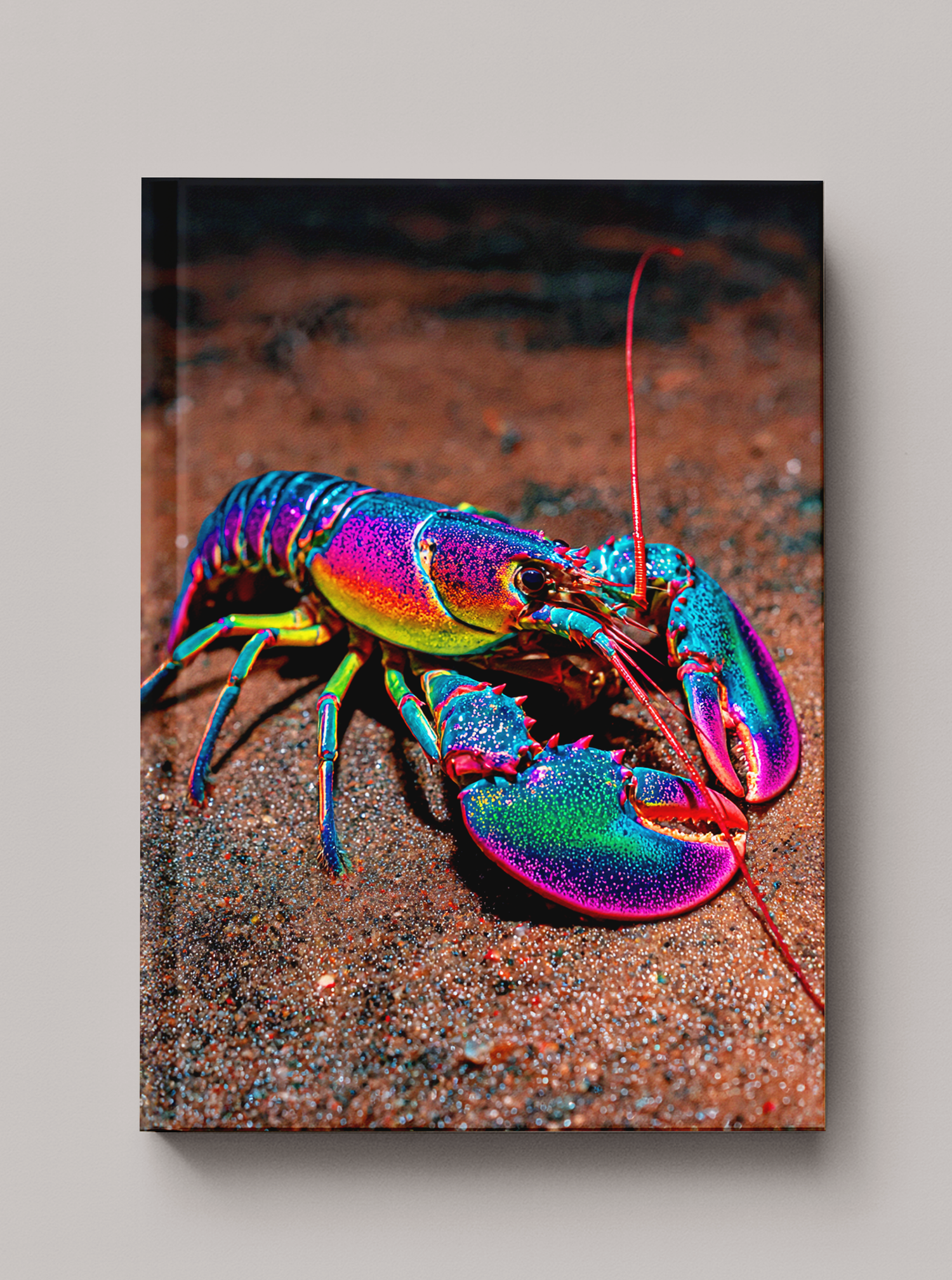 Iridescent rainbow lobster with spectral color detail on dark ocean background — Sea in Color hardcover art
journal by Paint the Ocean Blue