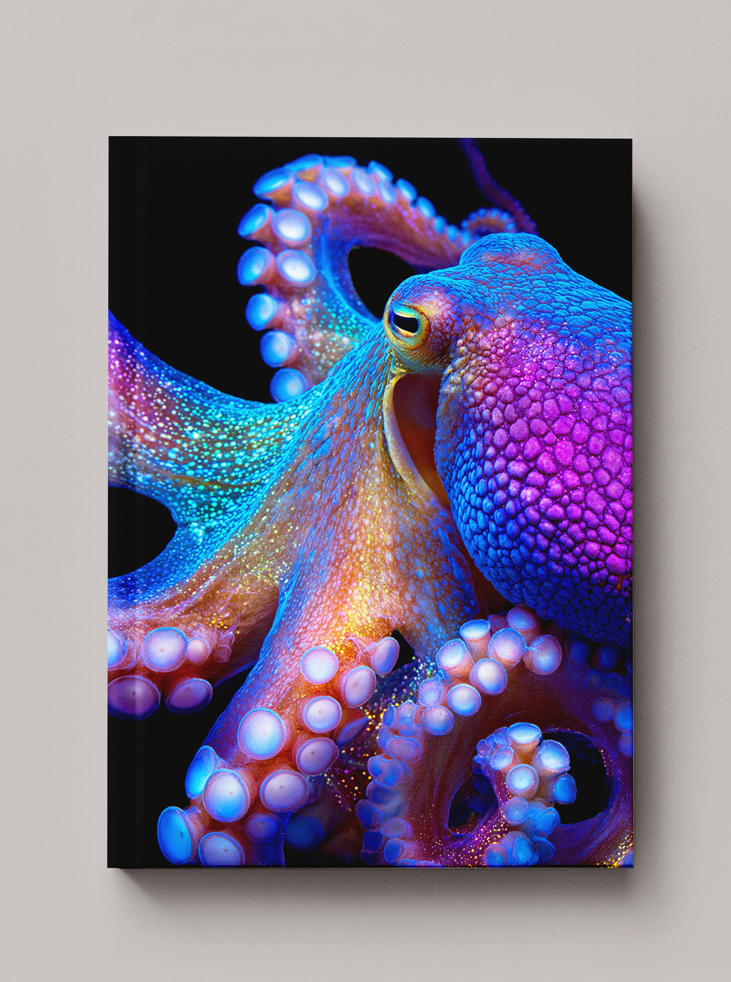 Iridescent rainbow octopus with glowing tentacles spread across the ocean floor in vivid spectral color — Sea in
Color hardcover art journal by Paint the Ocean Blue