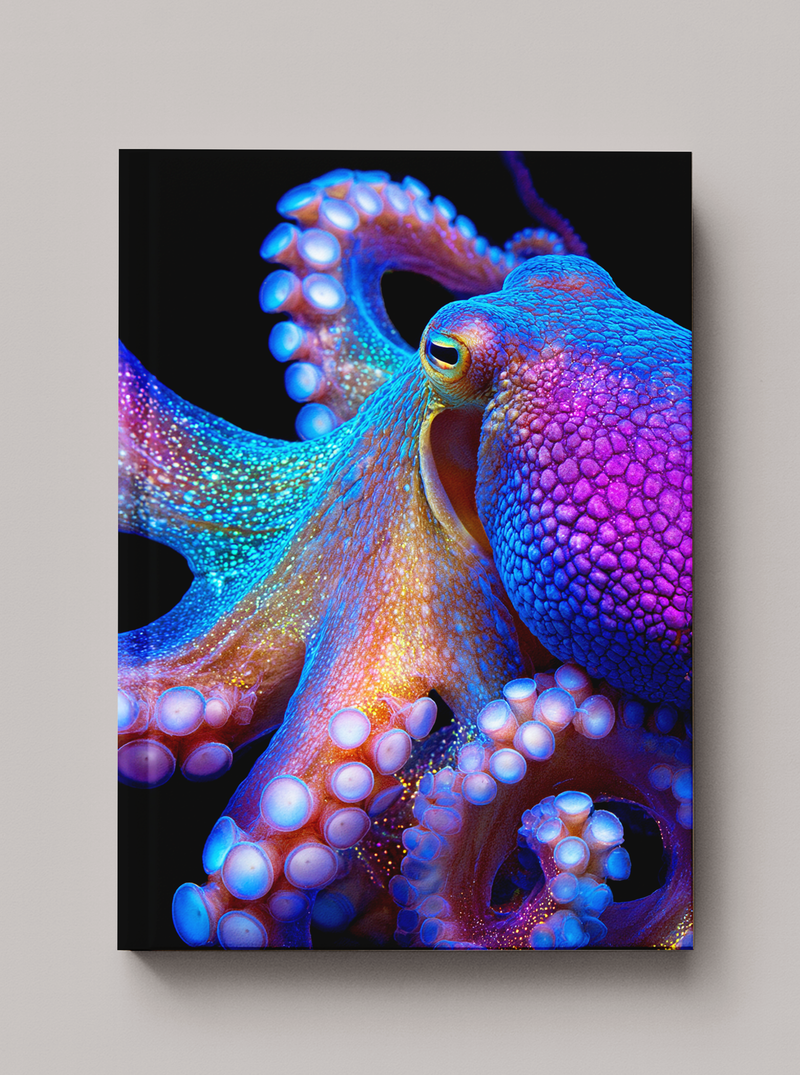 Iridescent rainbow octopus with glowing tentacles spread across the ocean floor in vivid spectral color — Sea in
Color hardcover art journal by Paint the Ocean Blue