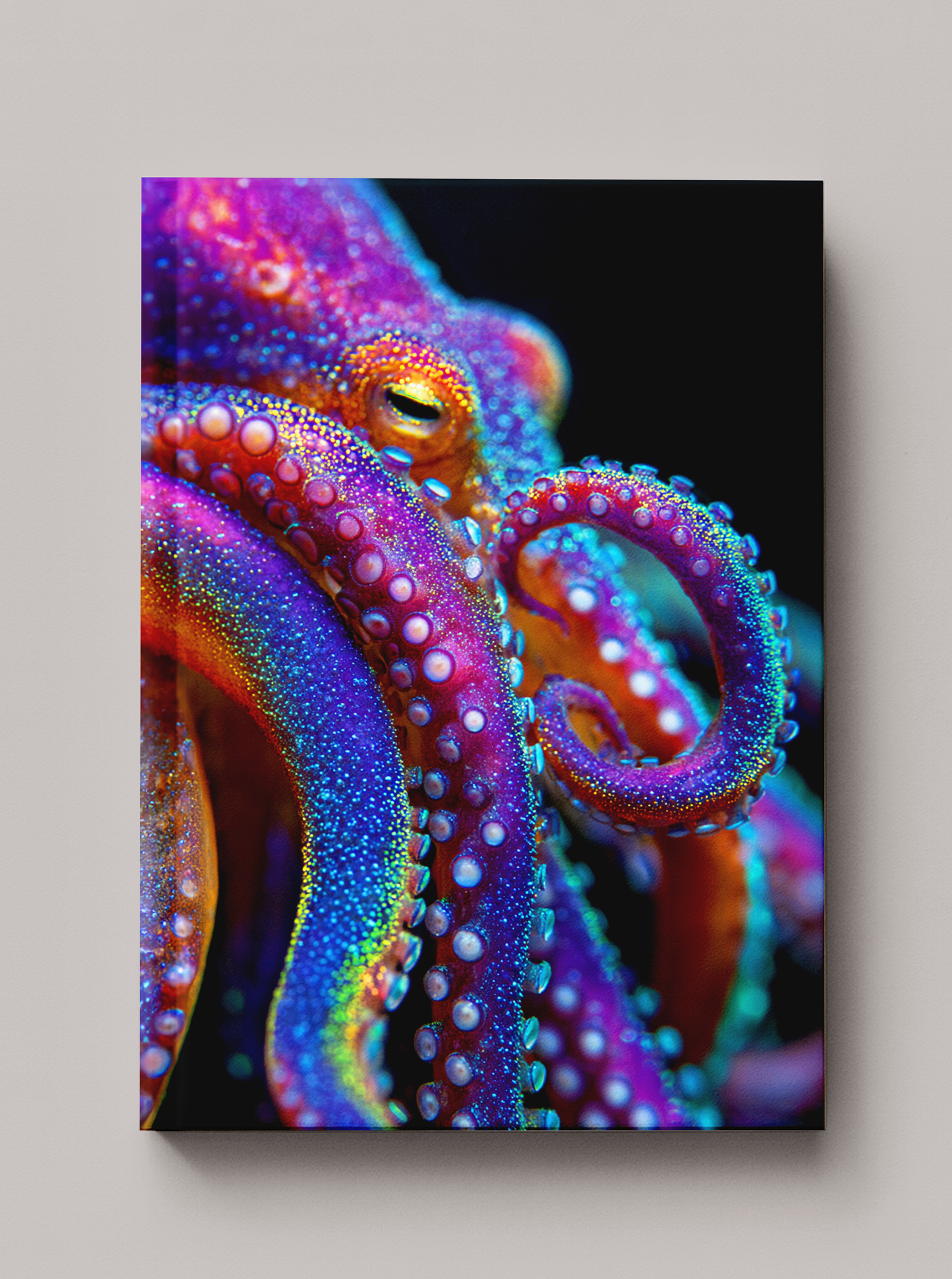 Luminous iridescent squid with electric color patterns hovering in deep blue ocean water — Sea in Color
hardcover art journal by Paint the Ocean Blue